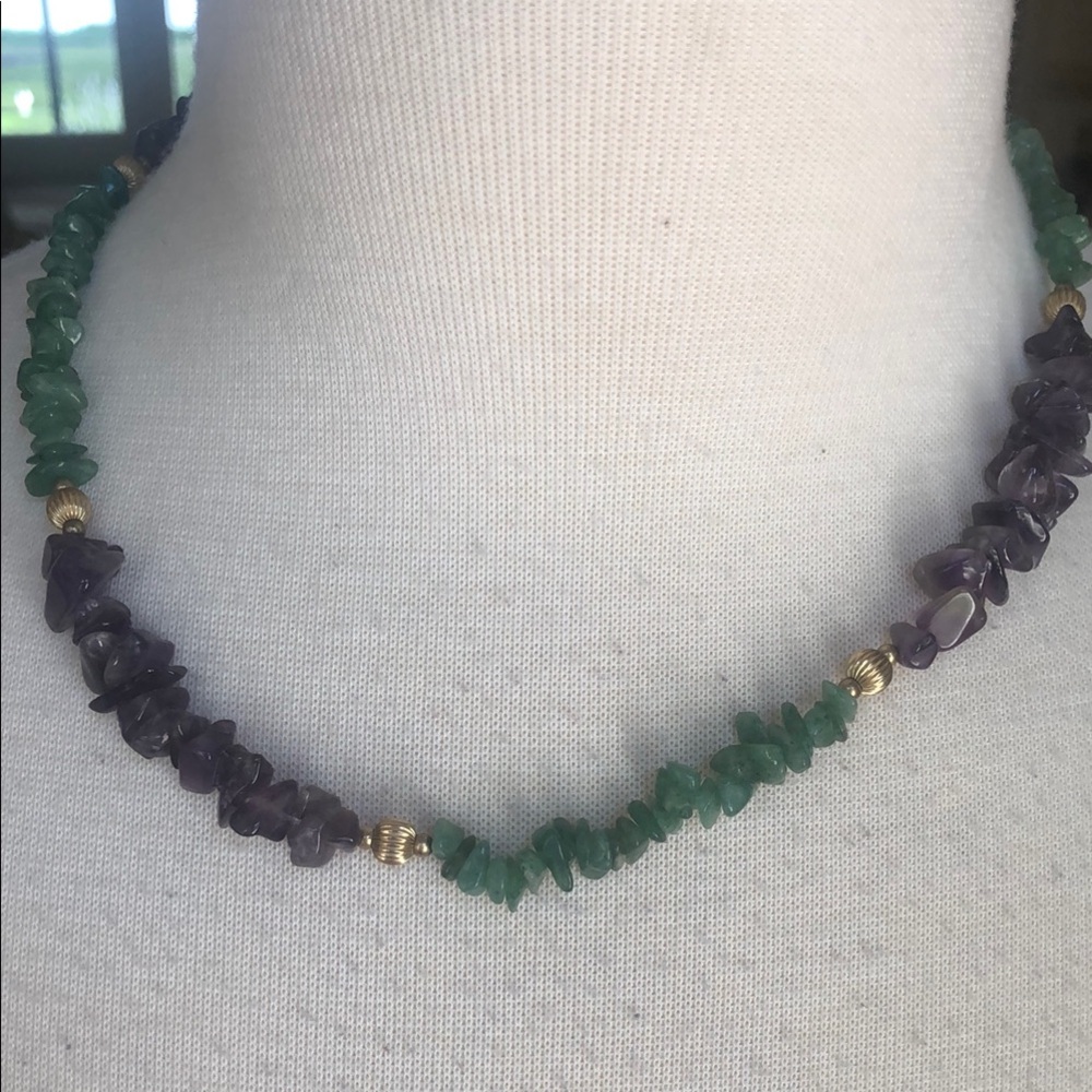 Elegant Green and Purple Gemstone Necklace